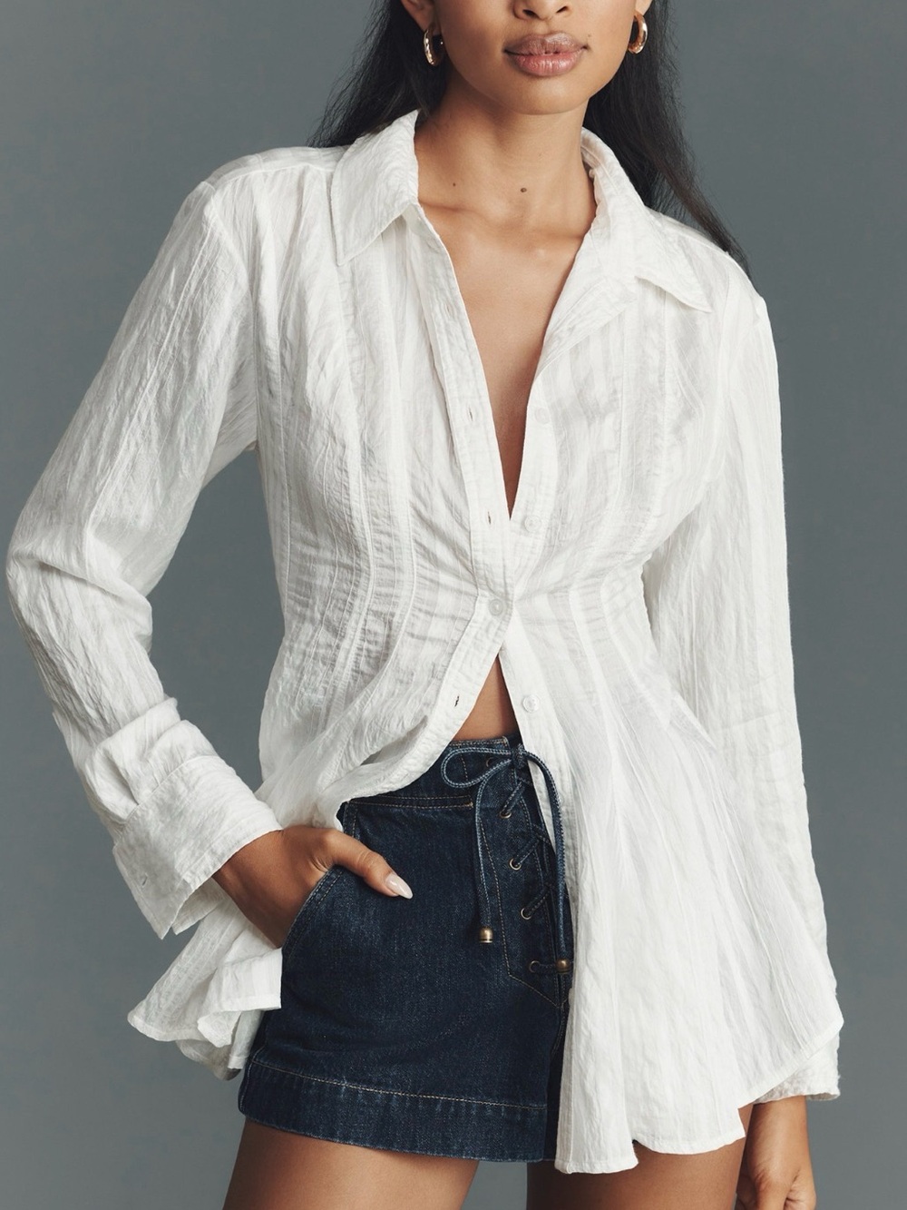 Maeve White Textured Button-Down Shirt